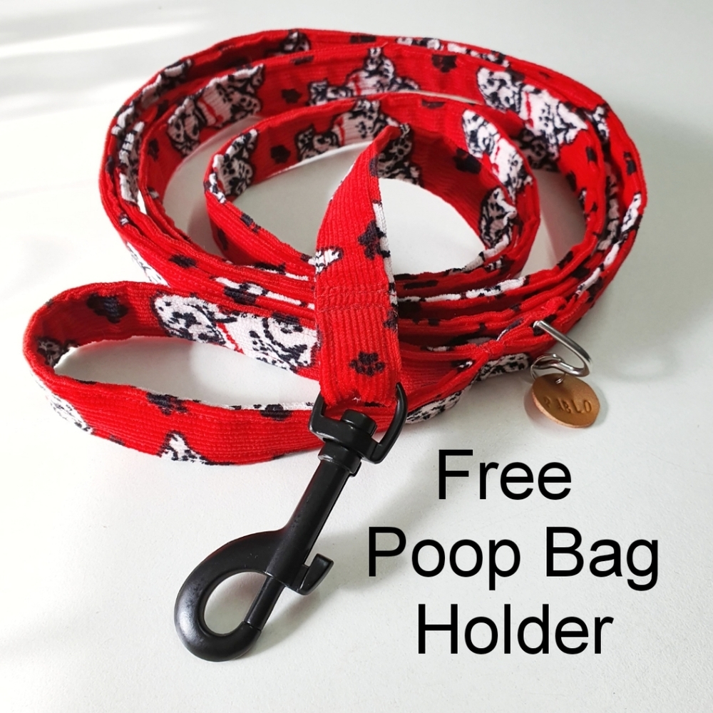 🐶 5 for $15 * Pablo Red Corduroy Fabric Dog Leash